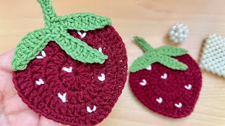 Crochet strawberry coaster