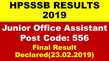 HPSSSB Junior Office Assistant (Post Code: 556) Final Result Declared | 24.02.2019
