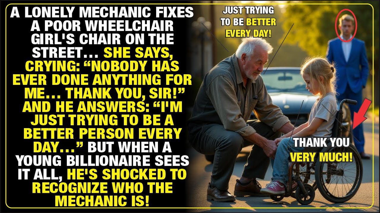 LONELY MECHANIC HELPS CRYING GIRL IN WHEELCHAIR, BILLIONAIRE RECOGNIZES HIM AND FREEZES