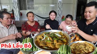 HAI CHA CON NẤU MÓN PHÁ LẤU BÒ, cả nhà ăn uống cùng nhau, Quyên Bị Mất Face.book 