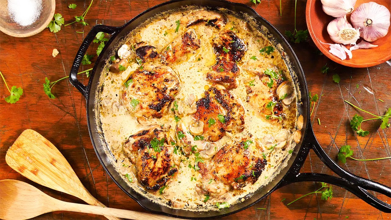 Keto One-Pan Chicken Thighs in Garlic Mushroom ... - YouTube