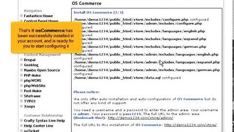How to install osCommerce from Fantastico