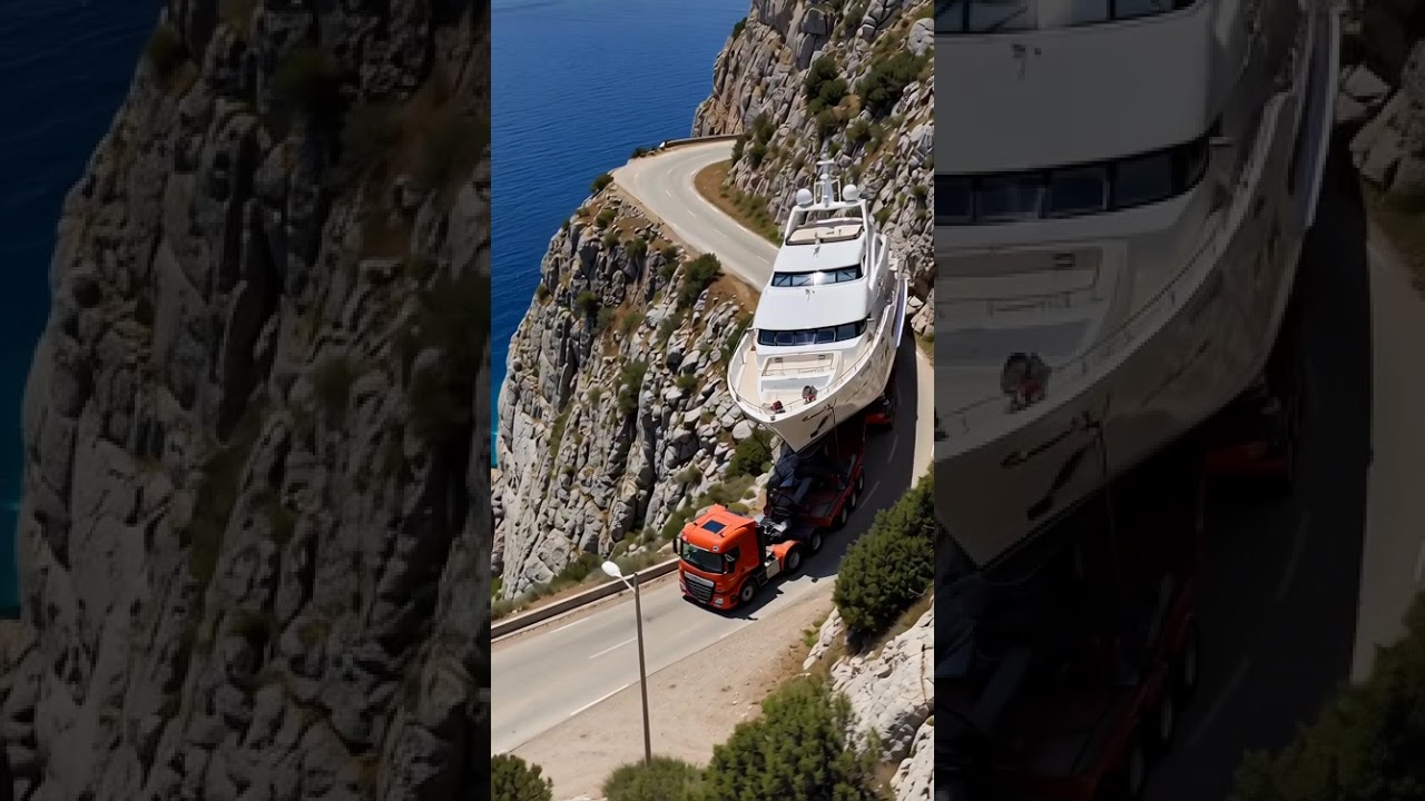 Yacht on a tractor-trailer 