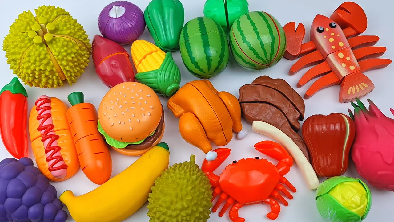 Cutting Plastic Fruit and Vegetables, Durian, Lobster | Plastic vs Squishy