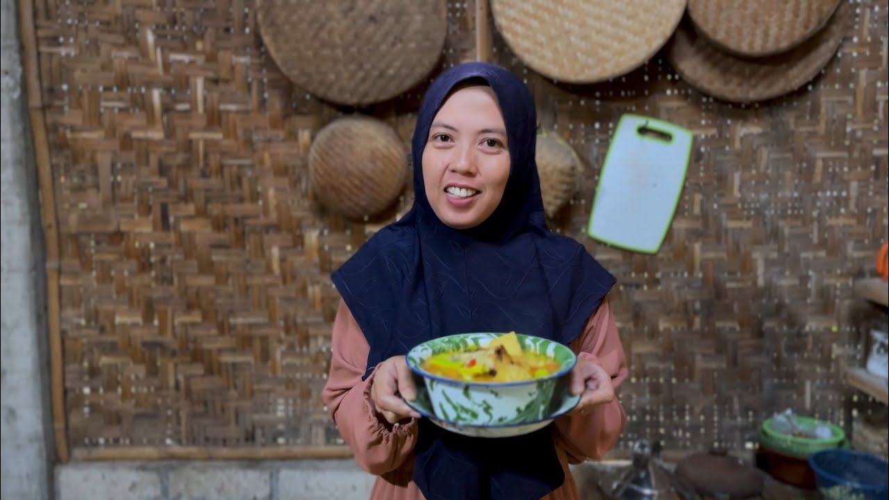 Menu buka puasa, tahu ikan benggol santan pedas, es campur, masakan desa 