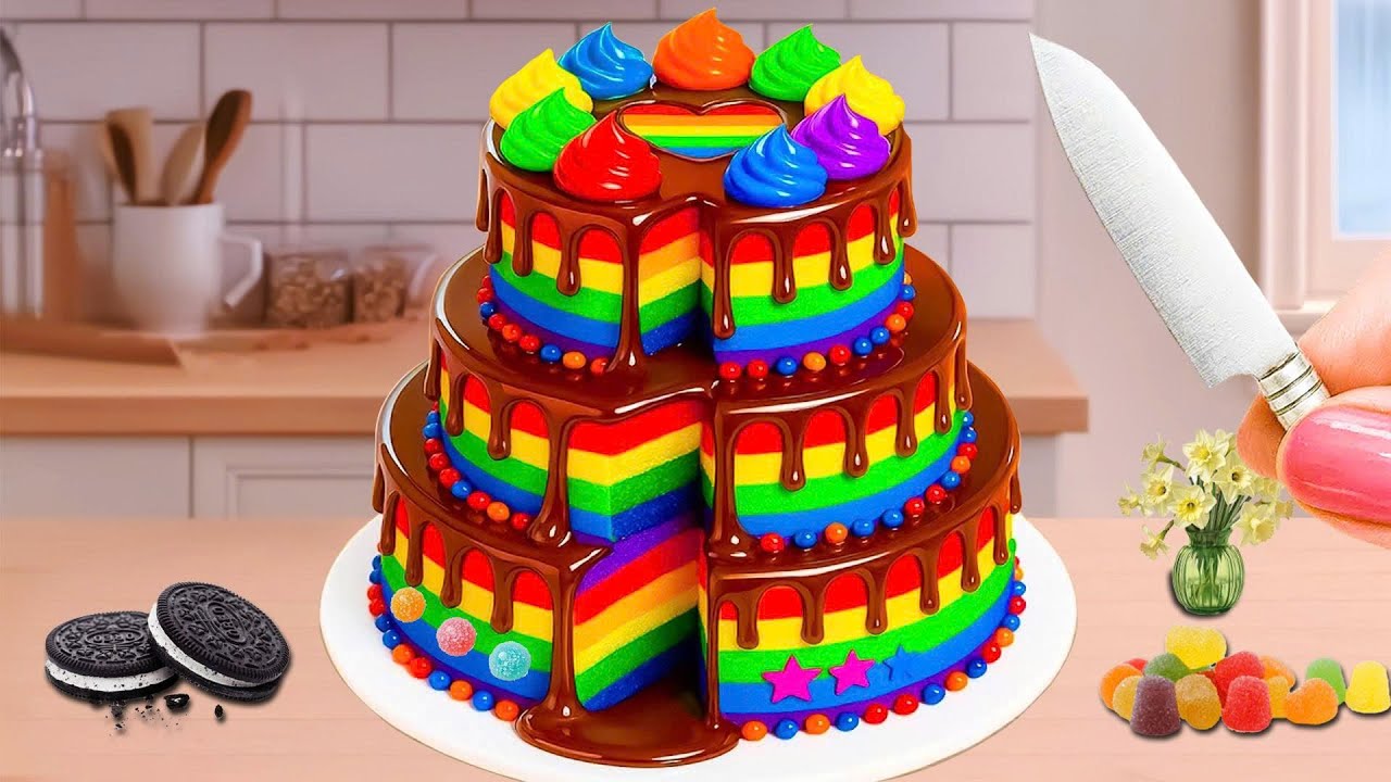 Mini Rainbow Cake Recipe With Chocolate | Stunning Rainbow Cake ...