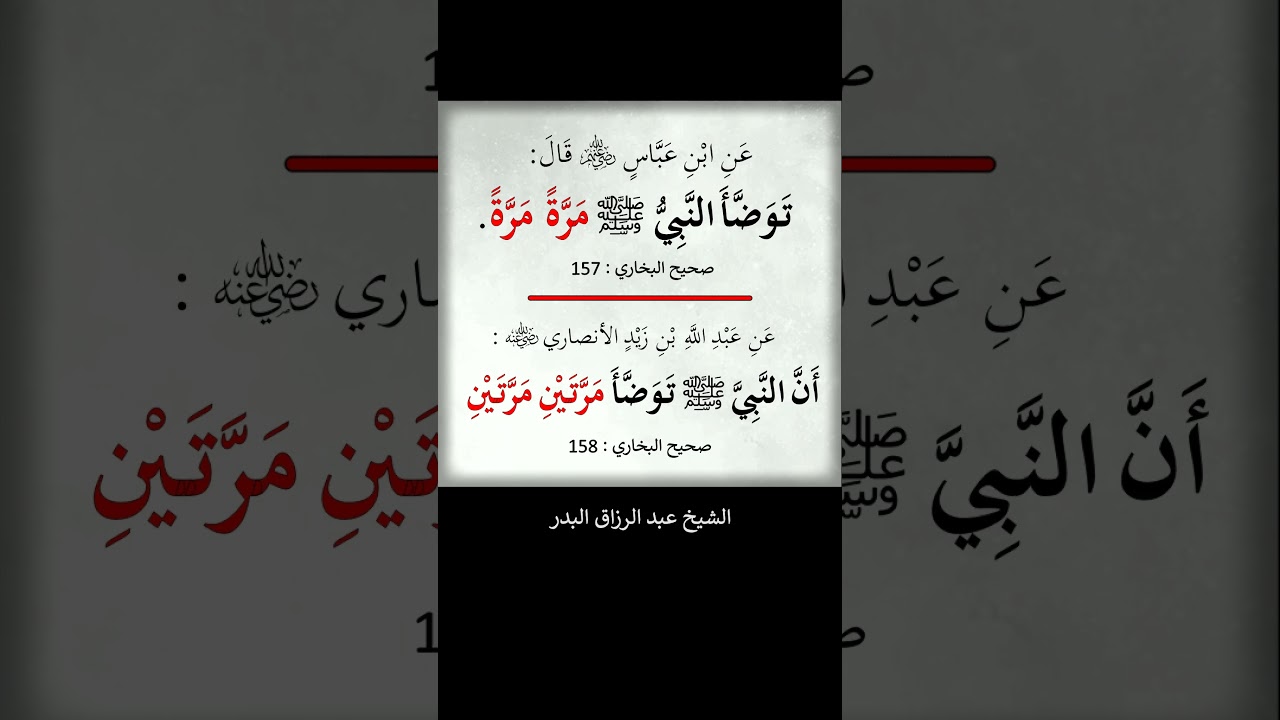 تَوَضَّأَ النبيُّ صَلَّى اللهُ عليه وسلَّمَ مَرَّةً مَرَّةً - عبد الرزاق البدر