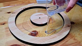 Wall Clock of Wood and Epoxy with LED. Solar Eclipse