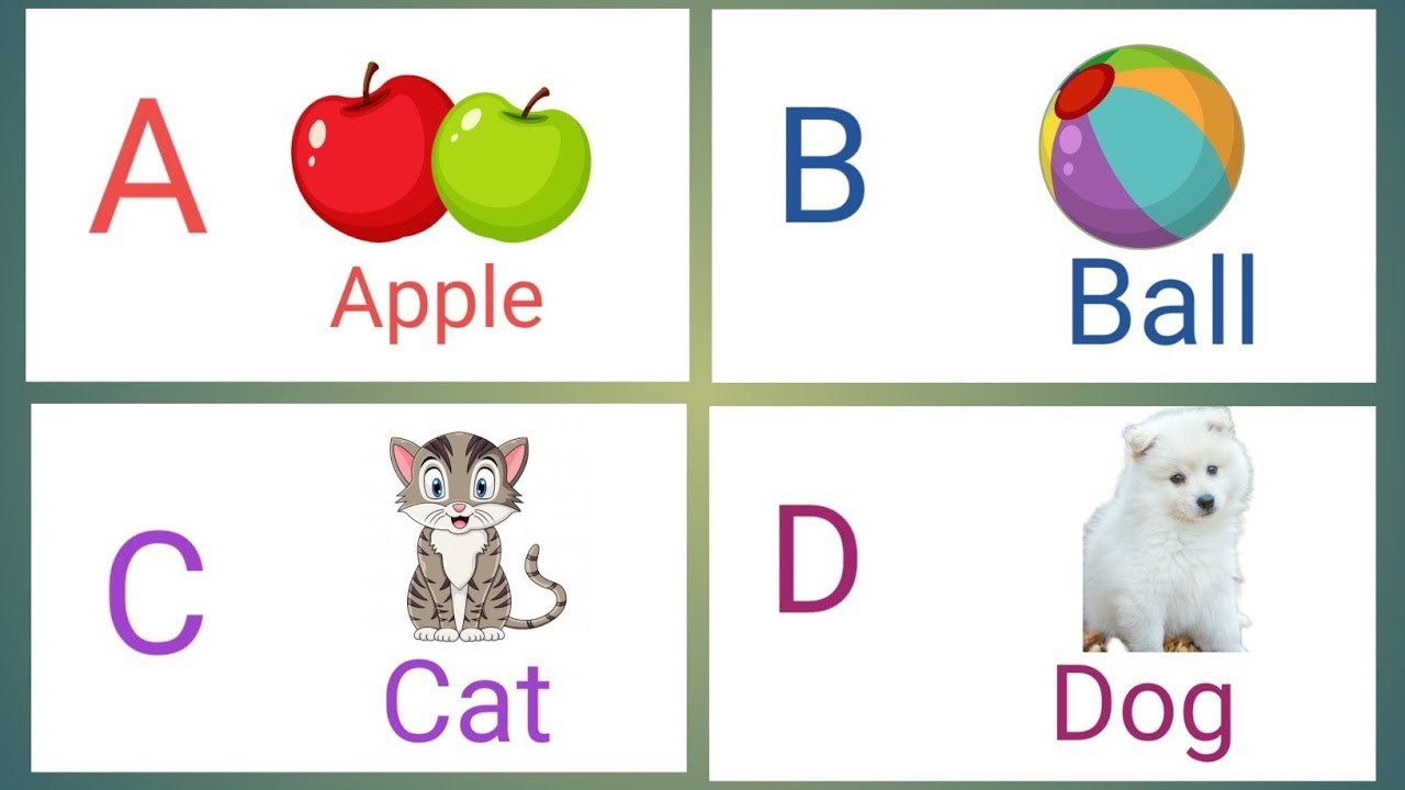 Phonics song with two words, a for apple b for ball c for cat, alphabet ...
