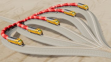 Impossible Multiple Overlapping Rail Tracks Crossover Vs Trains Crossing - BeamNG.Drive