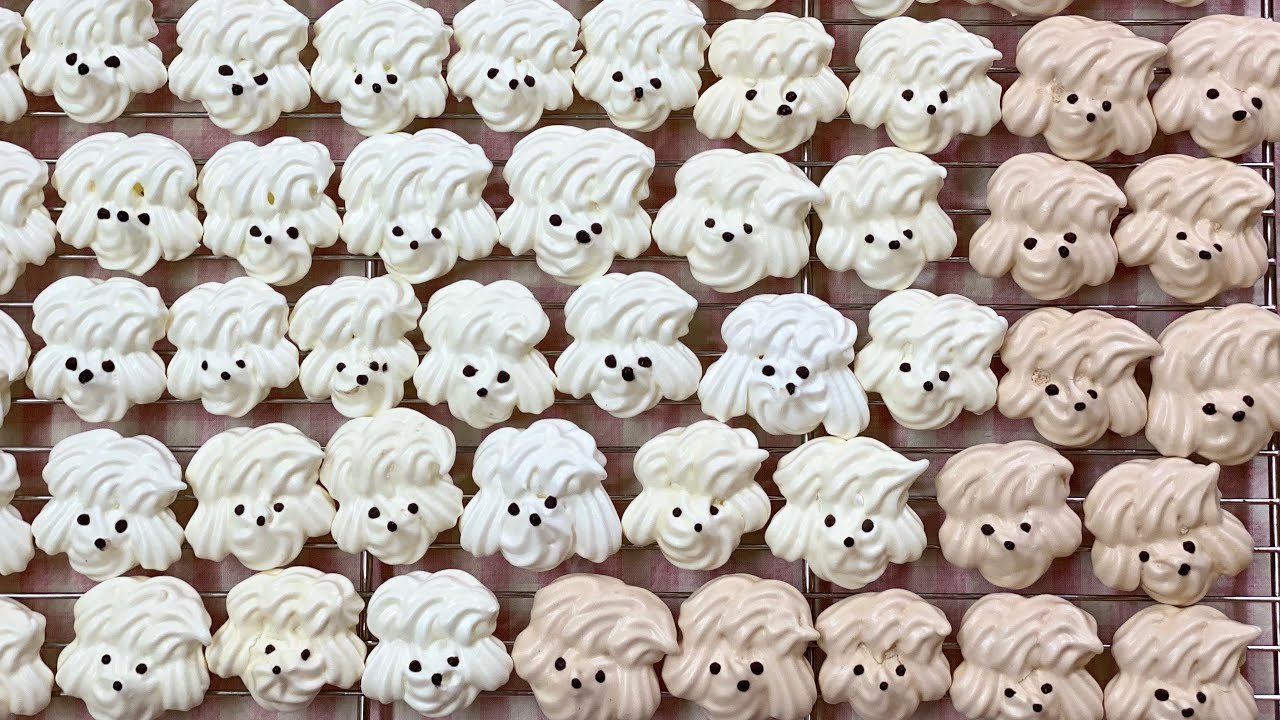 귀여운 강아지 얼굴 머랭쿠키 만들기(머랭쿠키 레시피) Dog meringue cookies recipe YouTube
