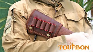 TOURBON Leather Shotgun Buttstock Holder 5 Rounds Ammo Pouch-Right Handed