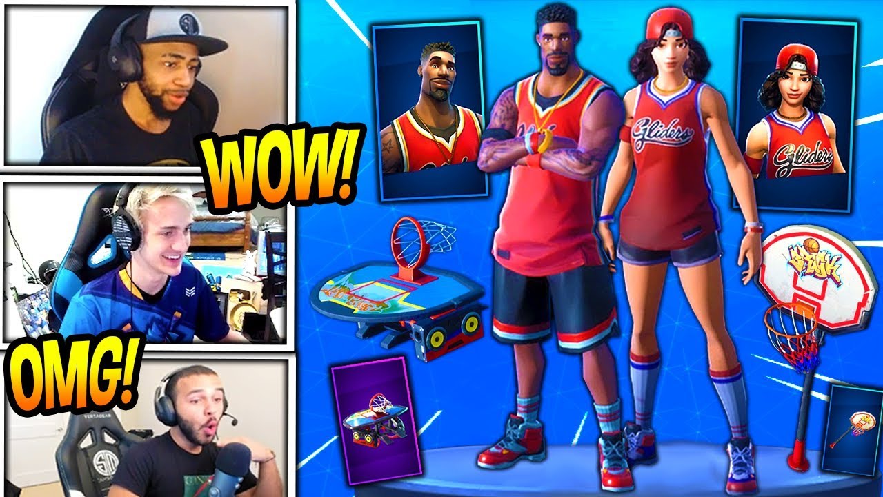 STREAMERS REACT TO *NEW* TRIPLE THREAT & JUMPSHOT SKINS + SLAM DUNK AXE & HANG TIME GLIDER! *EPIC*