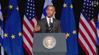 President Obama speaks during final trip to Europe – video