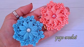 ورد كروشية : كروشية وردة  منتفحة !! بغرزة الباف / جميلة وسهلة  -  Wow amazing crochet flower