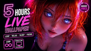 Neon Anime Girl Screensaver 4K Cyberpunk Wallpaper Relaxing Background Loop
