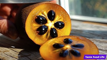 Sapodilla Sliced 🍂 Slow Motion Juicy Macro | Ripe Tropical Fruit