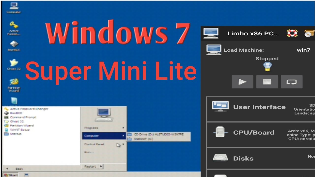 Load & Running Windows 7 OS Lite Di Limbo PC Emulator - YouTube