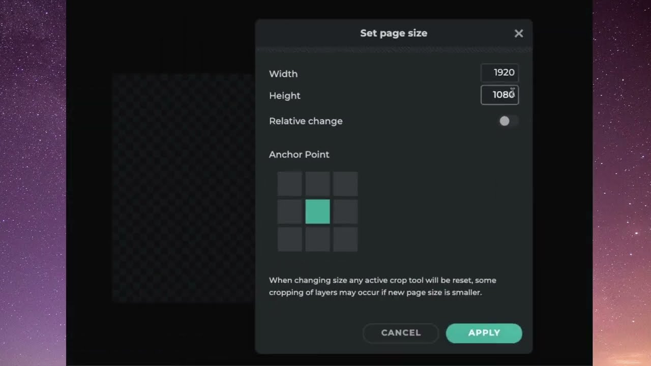 Pixlr - Page Size and Resize