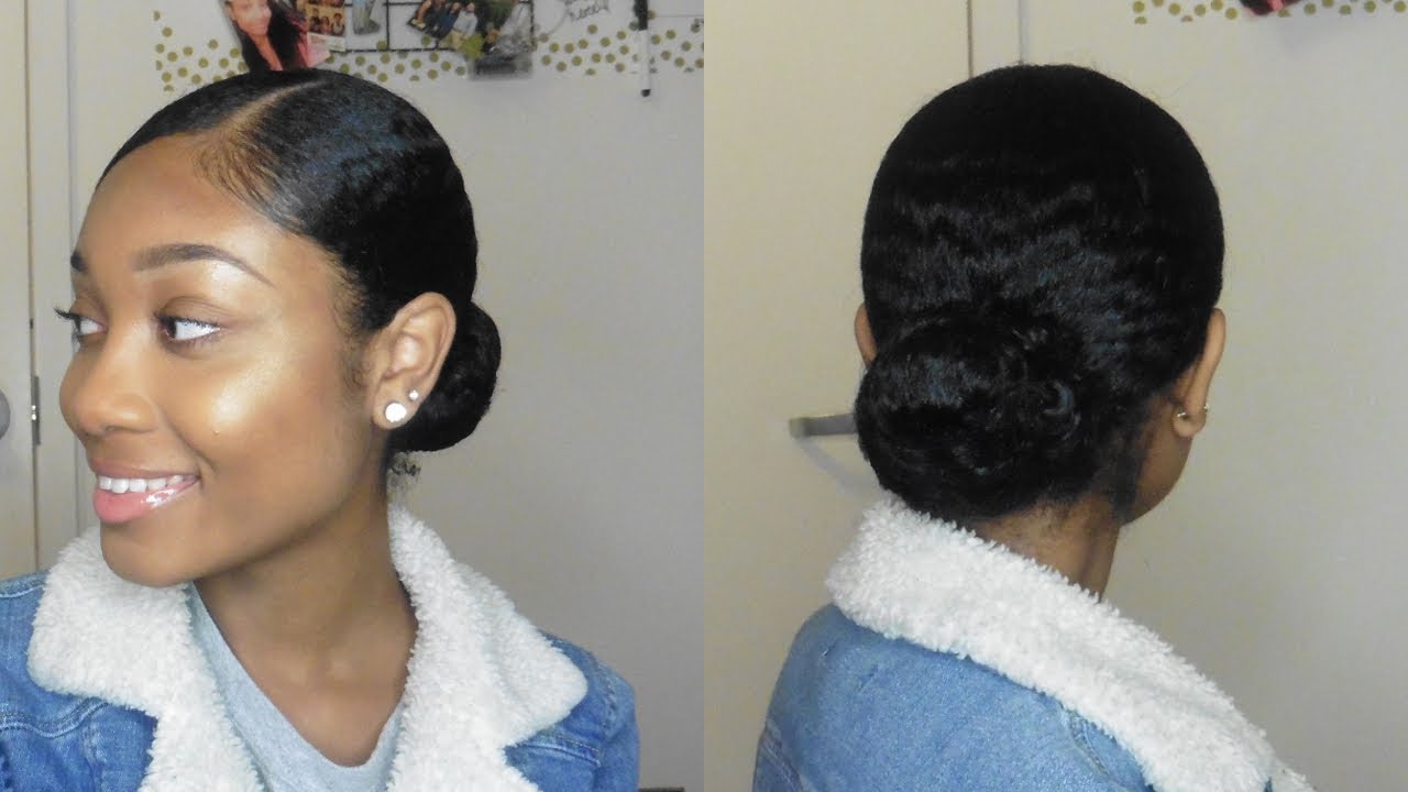 Sleek Bun On Thick Natural Hair Step By Step Youtube