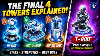 The FINAL 4 Towers Explained! Nexus, Sky Guard, Spark Link & T-800 | Raid Rush