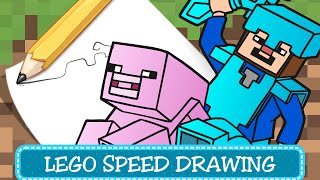 Speed Drawing - Coloring Pages / Disegni da Colorare - LEGO Minecraft - Steve &amp; Piggy