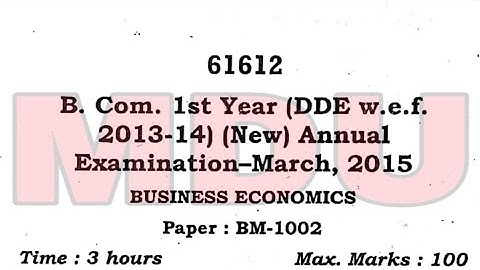 B.com 1st Year dde (New Annual Distance) Business Economics Question Paper Mdu March 2015 | Mdu |