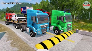 Double Flatbed Trailer Truck vs speed bumps|Busses vs speed bumps|Beamng Drive|189