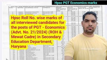 Hpsc PGT Economics Roll No. wise marks of all interviewed candidates 2025 / Hpsc PGT Economics marks