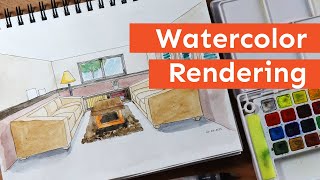 Drawing a Living Room | Watercolor rendering #shorts