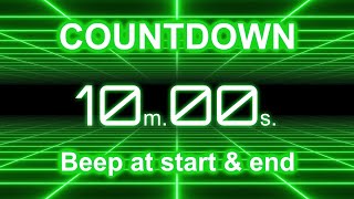 10-Minute Countdown Timer | Start/End Beeps | Neon Green Grid | 4K