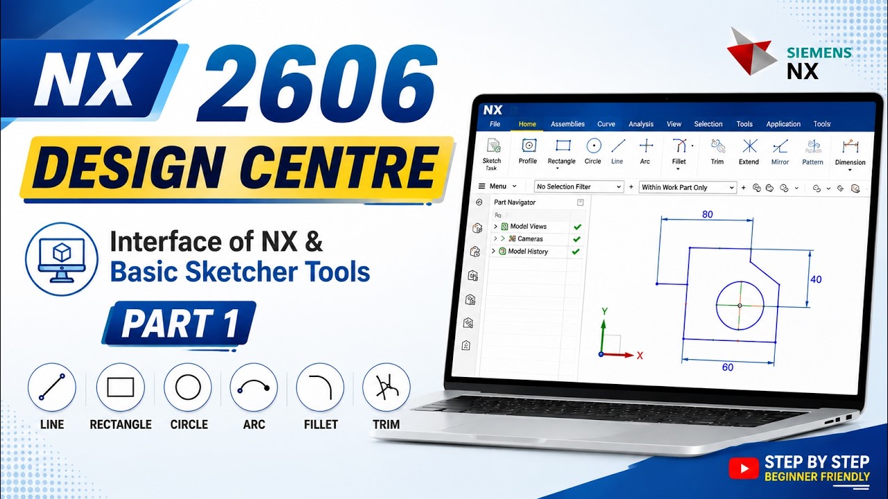 NX 2606 Tutorial | Interface & Basic Sketcher Tools | Part 1