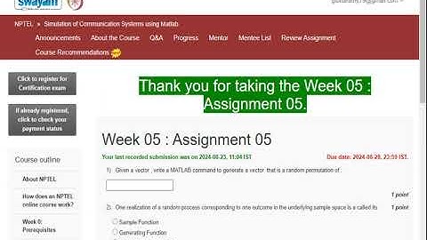 NPTEL 2024 Simulation of Communication Systems using Matlab Week 5 Solution