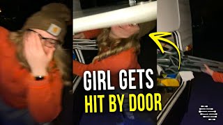 Girl Gets Hit in Head by Camper Door While Trying to Stuff Something Inside
