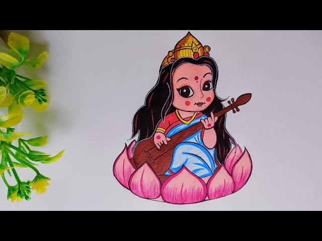 Saraswati Maa Drawing Easy and Beautiful | How to Make Maa Saraswati Drawing  #saraswatipuja - YouTube | Easy drawings, Saraswati painting, Abstract  pencil drawings