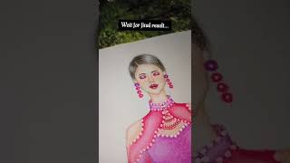 Drawing of violet mermaid gown with pink cape | #shorts