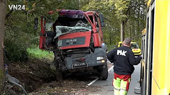 VN24 - Brave truck driver avoids head-on collision with car and crashes into tree
