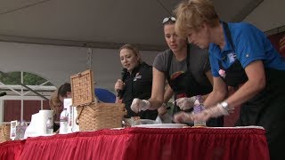Lindsey Slater and Sally Severson 'cook' the competition at the Wisconsin State Fair.
