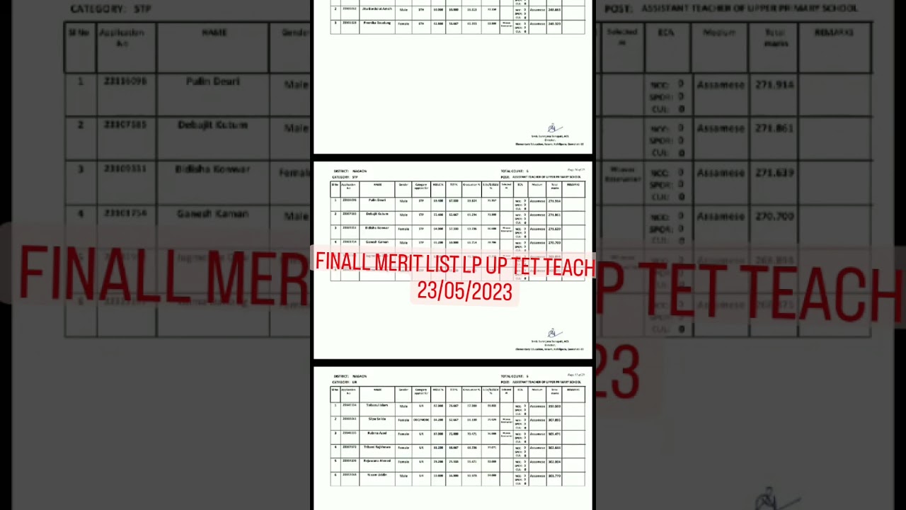 assam tet teacher# Lp Up finall merit list#2023