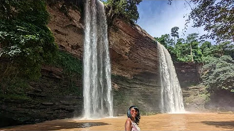 Ghana PIII; "Tour of Boti Falls."  Umbrella Rock, three-headed palm and Boti Waterfalls (May 2023).