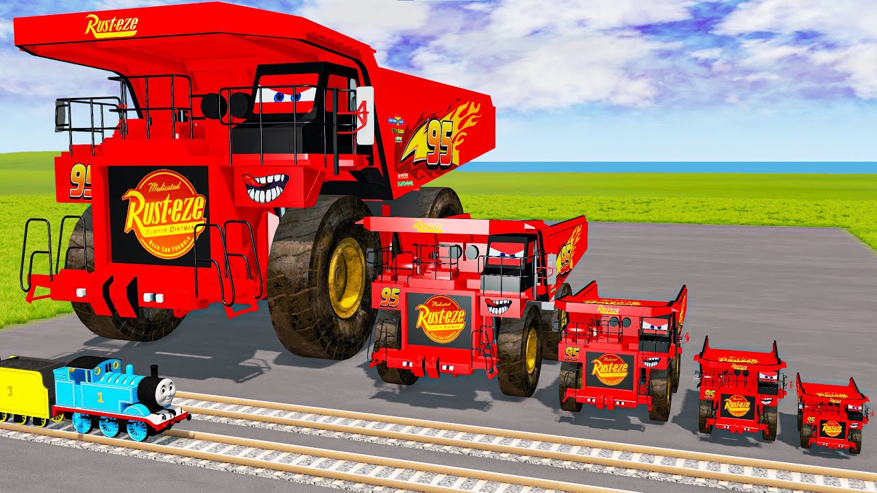 Big & Small Hirochi Dump Truck Lightning Mcqueen vs Trains Thomas | BeamNG.Drive