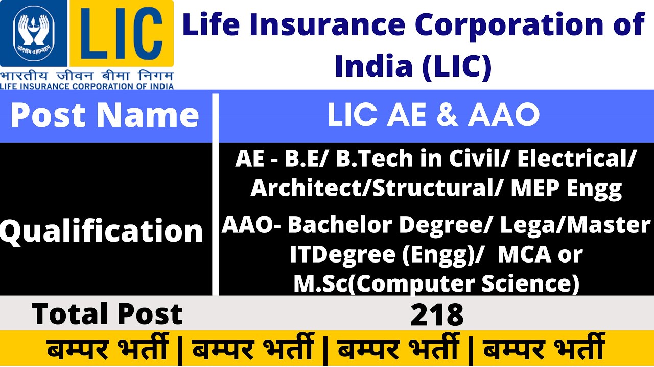 LIC recruitment 2020 | AE & AAP | 218 Post | Exam Syllabus & Exam Pattern Qualification, Eligibility