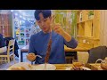 Муж кореец пробует шашлык, люля-кебаб, салат мимоза, винегрет. Катя и Кюдэ/Южная Корея