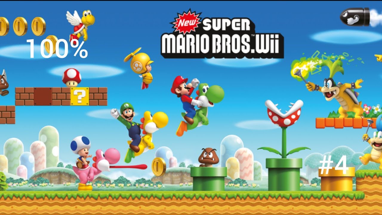 Let's play New Super Mario Bros Wii 100% #4: mondo 4 (tutte le monete stella e passaggi segreti)