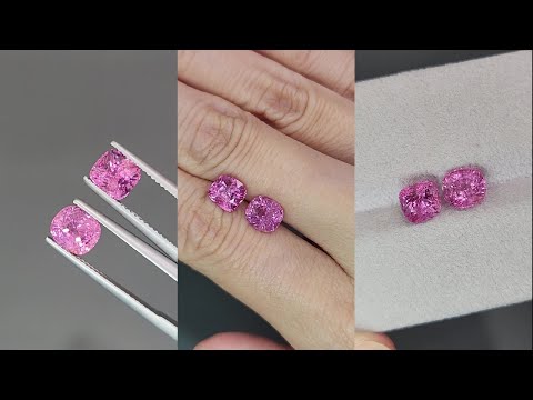 Pair of pink spinels cushion cut 3.81 carats, Vietnam Video  № 1