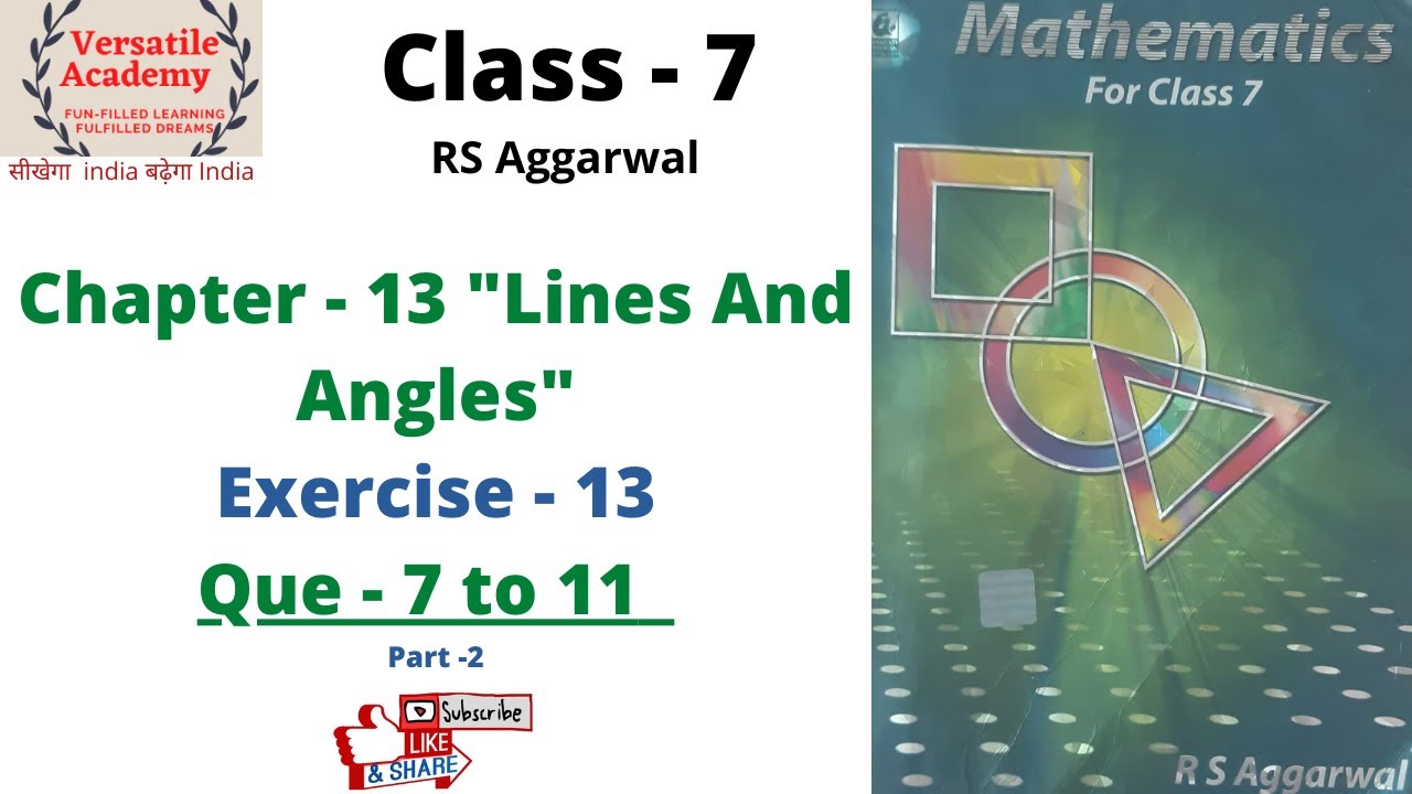 Class 7 "Lines And Angles" Chapter 13 RS Aggarwal Exercise