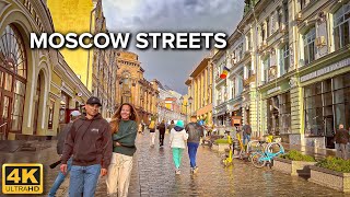 [4K]  Moscow Streets ⛈  First Days Of Fall, Cold and Rain. Warm Atmosphere of Pedestrian Streets
