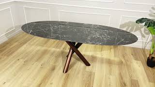 Tavolo Intreccio Ovale Allungabile-Tavolo Pranzo Con Base Centrale Metallica E Piano In Ceramica