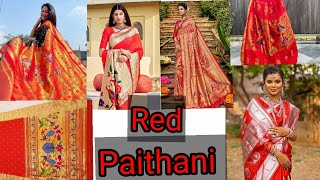 Red Colour Paithani Sarees Pure Silk|पैठणीचे विविध डिझाइन्स