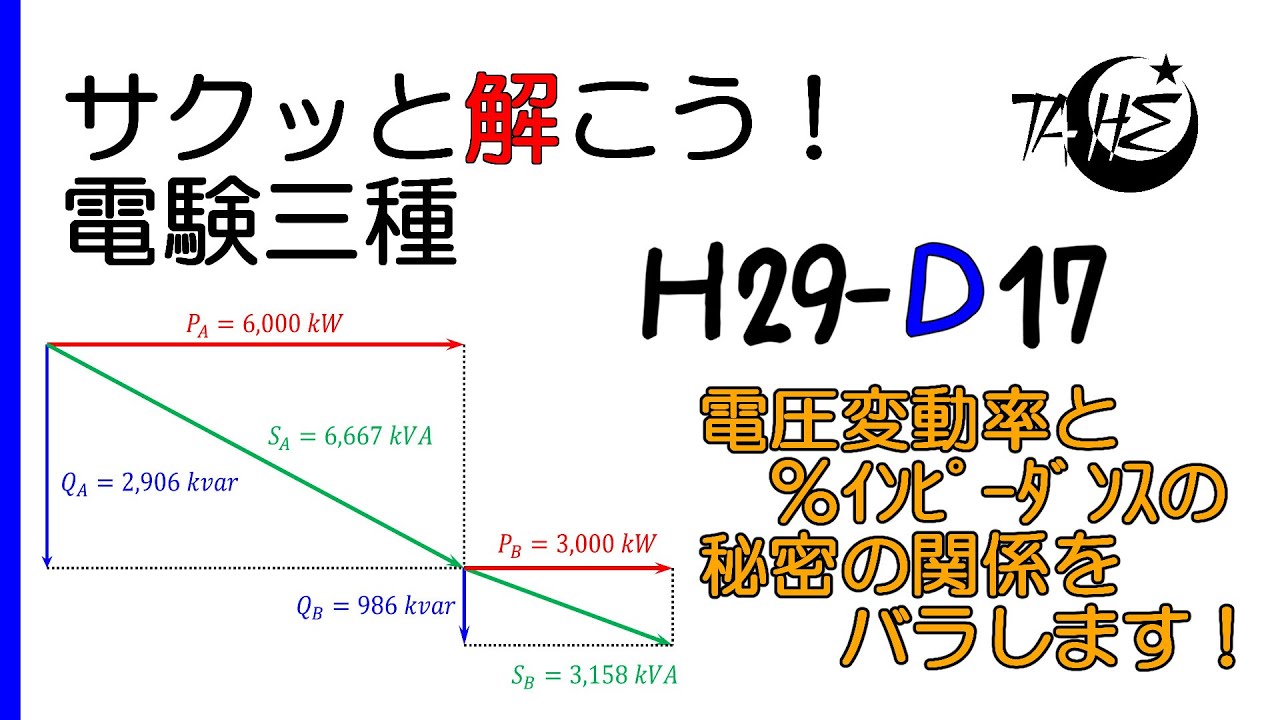 電験三種】平成29年度 電力 問17【送配電:電圧変動率と％Zの関係 力率